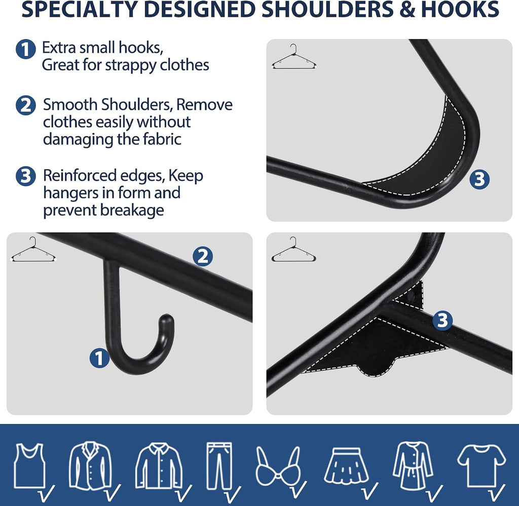 ZenStyle 100 Pack Standard Size White Plastic Hangers for Clothes Lightweight Space Saving Tubular Clothing Hangers (Black)