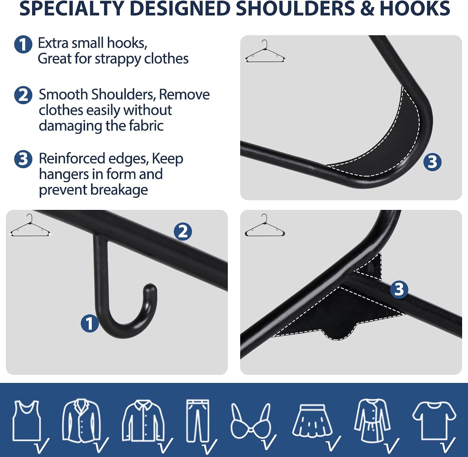 ZenStyle 100 Pack Standard Size White Plastic Hangers for Clothes Lightweight Space Saving Tubular Clothing Hangers (Black)
