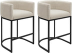 Counter Height Bar Stools Set of 2, 24 Inch Seat Height Barstools for Dining Room, Fabric Upholstered Bar Chair for Kitchen Island, Linen Counter Stools with Metal Legs, Beige