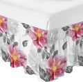 Pink Grey Floral Bed Skirt Cal King Size 16 Inch Drop, Adjustable & Elastic Wrap Around Bed Skirts Pleated Dust Ruffles for Twin Full Queen Cal King Base Bed, Botanical Leaves Spring Chic Flower