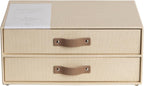 Bigso Birger 2 Drawers - Desktop Drawers for A4 and Letter Size Papers and Documents - Tabletop Drawers with Leather Handles - 13.1 in x 10 in x 5.7 in - Cream