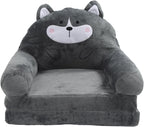 2 in 1 Fold Out Kids Couch, Foldable Toddler Chair and Infant Seat, Soft Cloth Sofa with Sponge Fill, Cartoon Animal Design for Nursery, Home & Travel (Folding in Half)