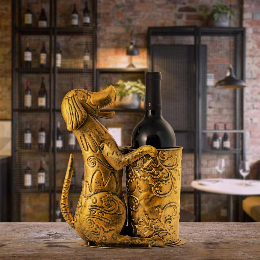 Retro Gold Wine Holder Metal Dog Shaped Wine Rack for Home Dinning Tabletop Decoration Gifts