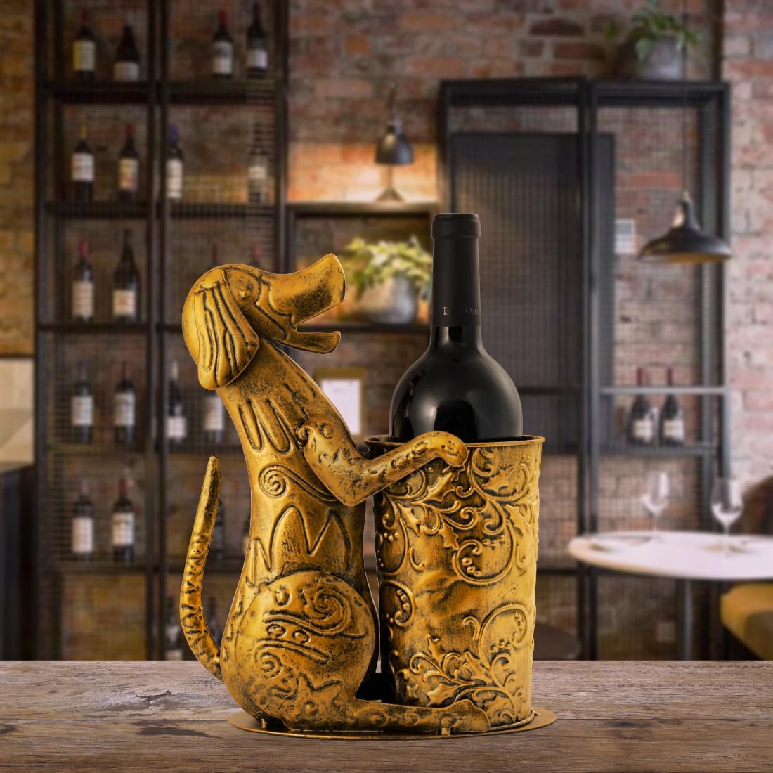 Retro Gold Wine Holder Metal Dog Shaped Wine Rack for Home Dinning Tabletop Decoration Gifts