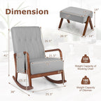 GOFLAME Nursery Rocking Chair with Ottoman, Upholstered Glider Rocker with Tufted High Backrest and Side Pocket, Modern Accent Chair with Footrest, Comfy Armchair for Living Room, Bedroom, Grey