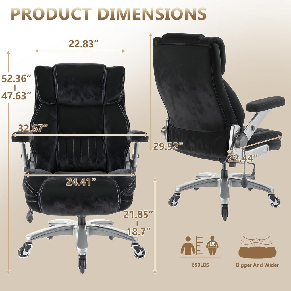 Fabric Big and Tall Office Chair 600LBS Capacity with 5D Flip Arms,Heavy Duty Cloth Computer Chair,Plus Size High Back Desk Chair with Wide Pocket Spring Seat