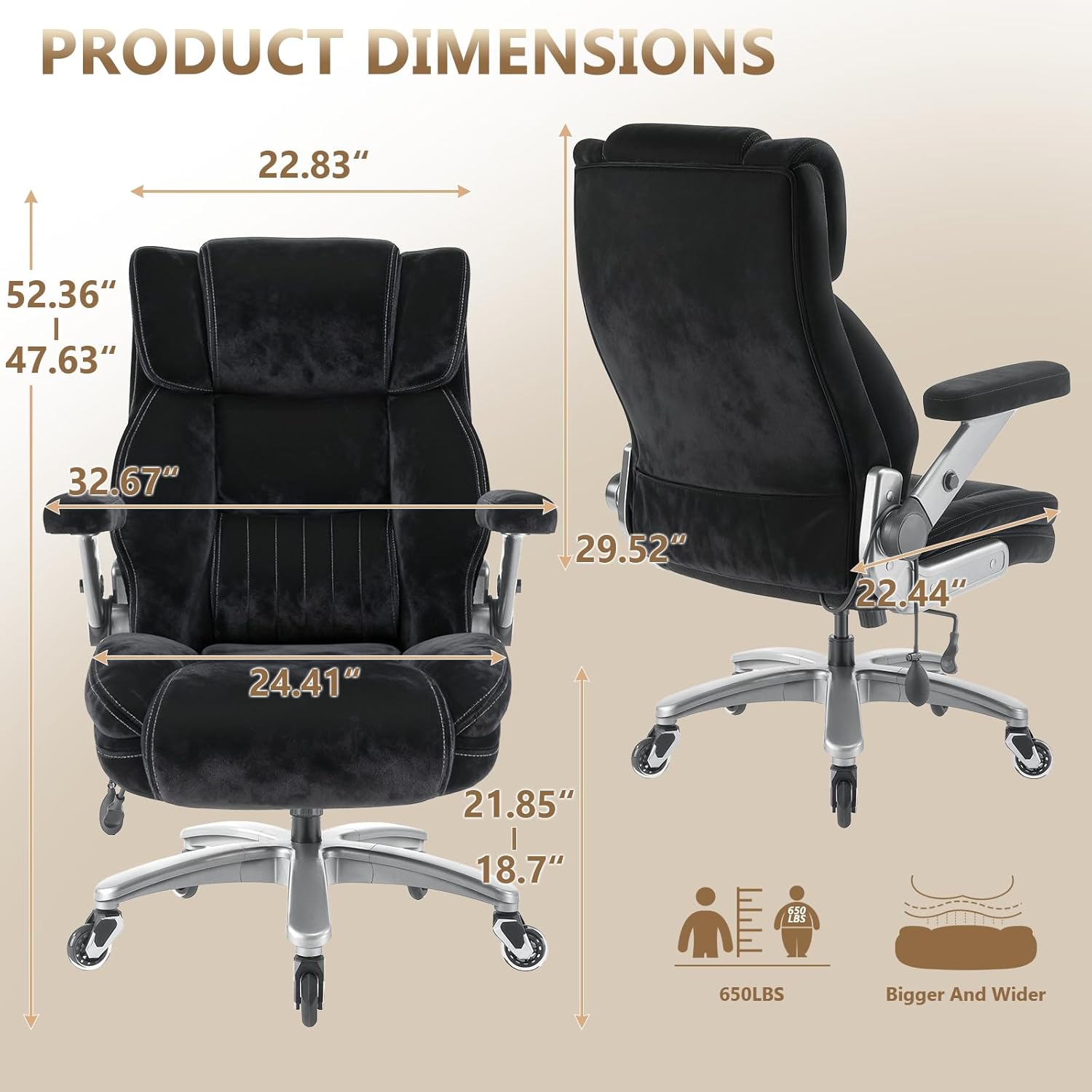 Fabric Big and Tall Office Chair 600LBS Capacity with 5D Flip Arms,Heavy Duty Cloth Computer Chair,Plus Size High Back Desk Chair with Wide Pocket Spring Seat