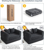 Versatile Loveseat Boneless Oversized Chair Convertible Sleeper Sofa Bed with Back Support Chaise Lounge Chair Indoor for Adult Teen, Comfy Futon Floor Folding Couch for Living Room Bedroom, Black