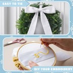 VitalCozy White Wreath Sash for Front Door Blank Satin Tulle Bow Wreath Sash Embroidery Monogram Plain Ribbon Accessories for Xmas Party Yard Doorway Indoor Outdoor Wall (2.56" X 67",Satin)