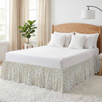 Bed Skirt Cream Leopard Print Bedskirt 18 Inch Drop Animal Fur Skin Adjustable Elastic Wrap Around Bed Skirts Dust Ruffle for Queen Size Bed Frame Cover Bedroom Decor