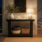 Black Console Table, 43.5 Inch Narrow Black Entryway Table with 2-Tier Storage, 500lbs Heavy Duty Sofa Table Behind Couch, Hallway Entry Table for Small Spaces, Living Room & Foyer