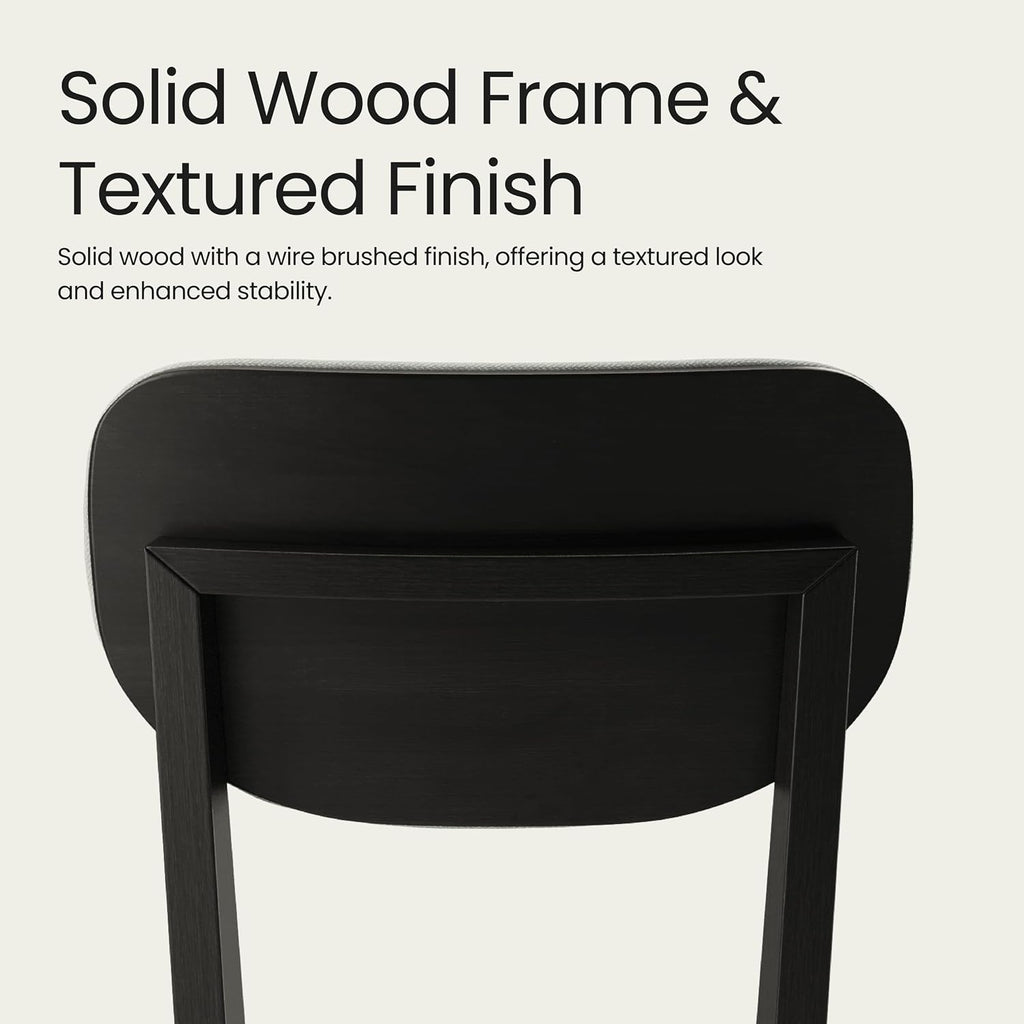 COLAMY Solid Wood Dining Chairs Set of 4, Mid Century Modern Upholstered Kitchen Chairs with 3.3" Thick Cushion, Farmhouse Dining Room Chairs with Level Legs & Wire-Brushed Finish, Black