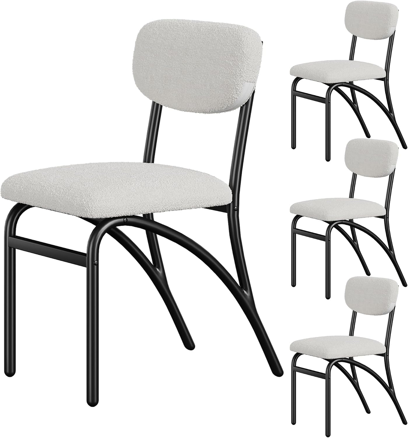 GarveeHome Beige Dining Chairs Set of 4, Boucle Upholstered Kitchen Chair, Modern Dining Chairs with Metal Legs for Living Room, Dining Room, Kitchen,4 Lambswool Fabric Beige Chairs