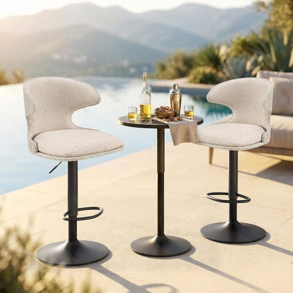 Furnimart Outdoor Bar Stools Set of 2, 360° Swivel Patio Bar Chairs with Adjustable Height & Waterproof Cover, PU Seat & Textilene Mesh Back, Counter & Bar Height Stools for Backyard, Balcony, Beige