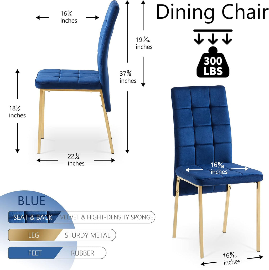 NORDICANA Upholstered Velvet Dining Chairs for 6, Classic High Back Kitchen Chairs Set of 6, Tufted Side Chairs, Golden Color Metal Legs, Navy Blue