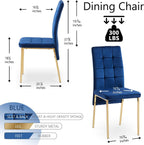NORDICANA Upholstered Velvet Dining Chairs for 6, Classic High Back Kitchen Chairs Set of 6, Tufted Side Chairs, Golden Color Metal Legs, Navy Blue