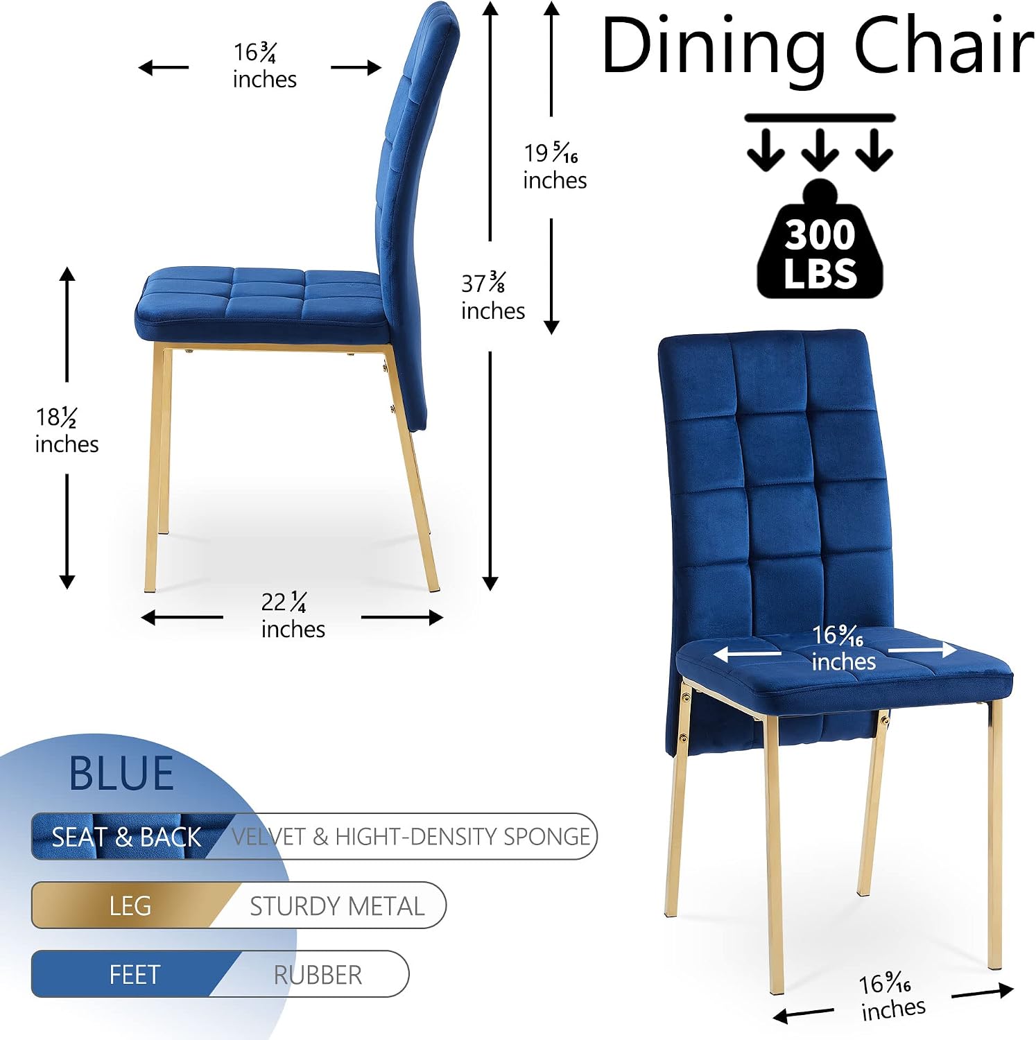 NORDICANA Upholstered Velvet Dining Chairs for 6, Classic High Back Kitchen Chairs Set of 6, Tufted Side Chairs, Golden Color Metal Legs, Navy Blue