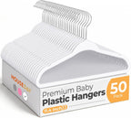 HOUSE DAY 11.4 Inch Baby Hangers 50 Pack - Plastic Kids Hangers Space Saving Thin Profile, Children Closet Organizers with Rotatable Hook of 360°, Heavy Duty for Toddler Clothes Nursery - White