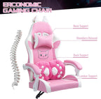 Pink Gaming Chair with Cat Paw Lumbar Cushion and Cat Ears, Reclining PC Game Computer Chairs, Ergonomic Gamer Chair for Kids, Girls, Teens