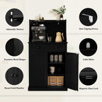 ARTPOWER 54" Kitchen Microwave Cabinet/Stand with Storage and Drawers, Pantry Storage Cabinet with Hutch & Adjustable Shelves for Kitchen, Dining Room, Living Room, Hallway in Black