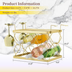 Countertop Wine Rack Organizer - Holds 6 Oversized Bottles & 4 Glasses | Freestanding Small Metal Bottle Holder, Perfect for Home Décor, Kitchen Storage and Cabinet | No Assembly（Gold）