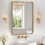 OLIXIS Bathroom Mirror for Over Sink, 30x22 Inch Wall Rounded Rectangle Mirror with Matte Metal Framed, Modern Wall Mount Vanity Mirrors for Home Decor, Living Room, Bedroom, Gold