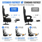 Ergonomic Gaming Chair for Adults - Big and Tall Desk Chair with Lumbar Support and Mechanical Arm Armrests, Comfortable Gamer Computer Chair, Gaming Chairs with Footrest (Black Leather)