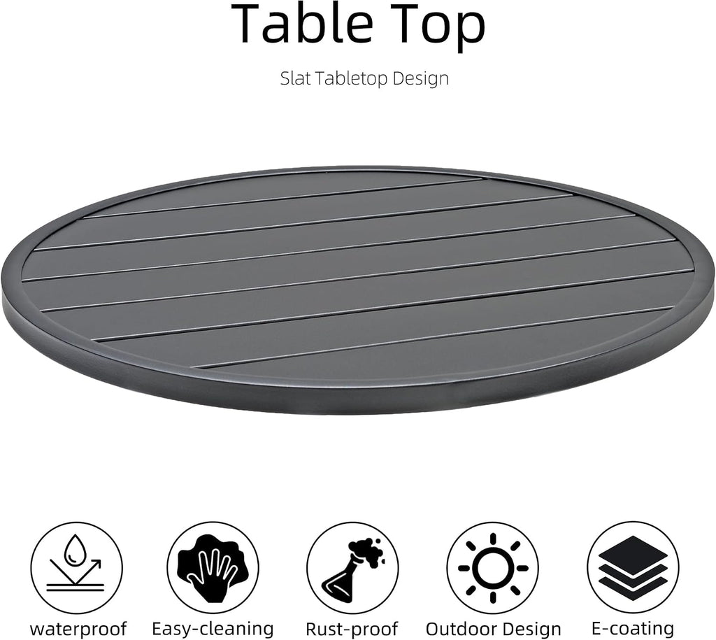 Anmutig 27.5 Inch Round Outdoor Metal Table for 2, Patio Bistro Table with Curved Legs, All Weather Slatted Table for Lawn, Garden, Balcony, Deck, Black