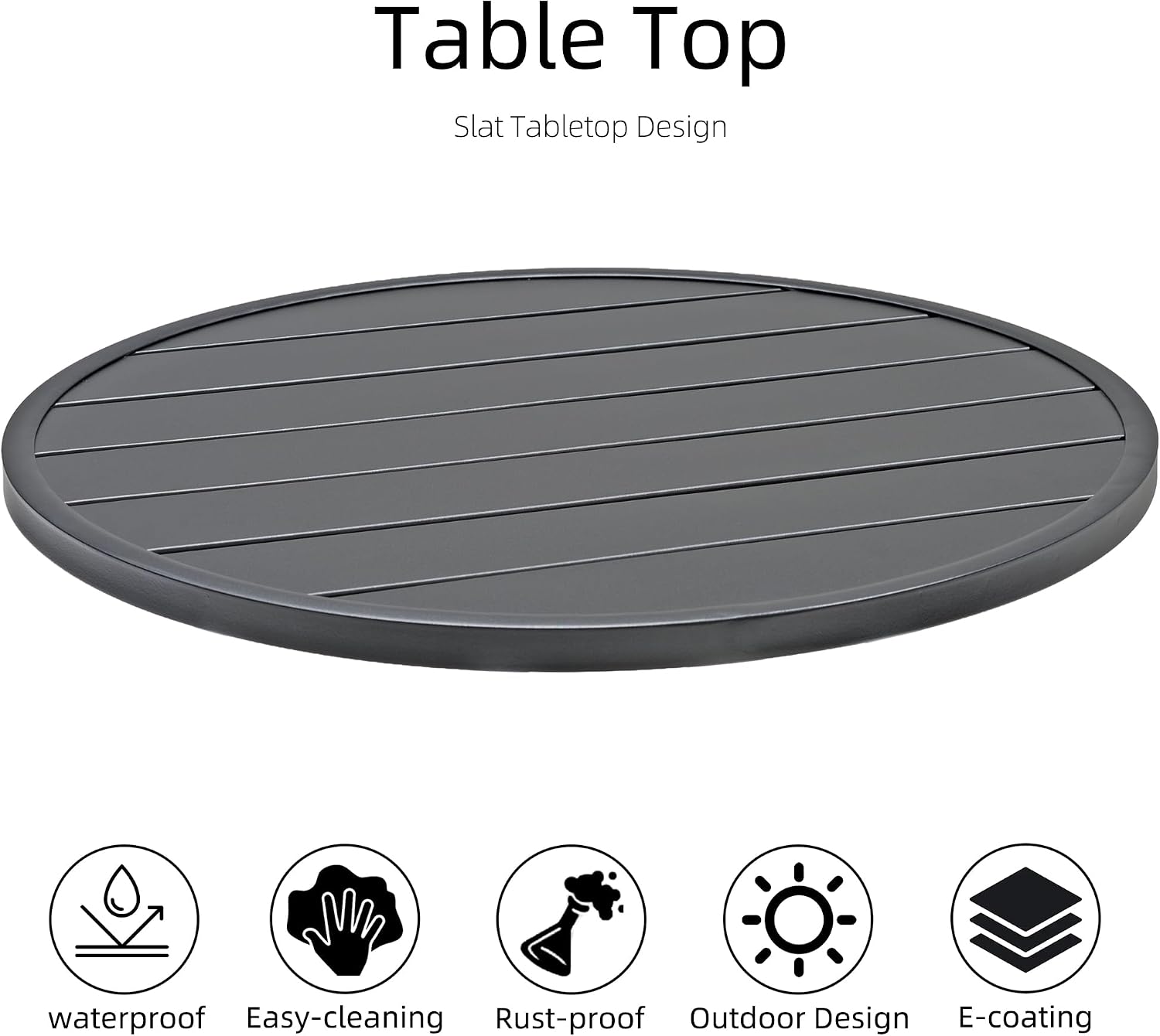 Anmutig 27.5 Inch Round Outdoor Metal Table for 2, Patio Bistro Table with Curved Legs, All Weather Slatted Table for Lawn, Garden, Balcony, Deck, Black
