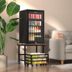 EYOCAL Mini Fridge Stand with Pull-Out Basket, 19.7" x 19.7" Large Tabletop Heavy Duty Stand with Adjustable Feet & Wheels, for Kitchen, Dorm, Office, Rustic Brown and Black