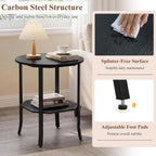 GOFLAME 2-Tier Round End Table, 20” Couch Sofa Side Table with Octagonal Storage Shelf & Metal Frame, Industrial, Modern Bedside Tables, Compact Nightstand for Living Room, Bedroom (Black,1)
