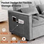 3 in 1 Convertible Sofa Bed, Love Seat Sleeper Bed with Side Pockets, Velvet Fabric Pull Out Couch with Adjustable Backrest for Living Room, Bedroom, Gray Apartment, Gray