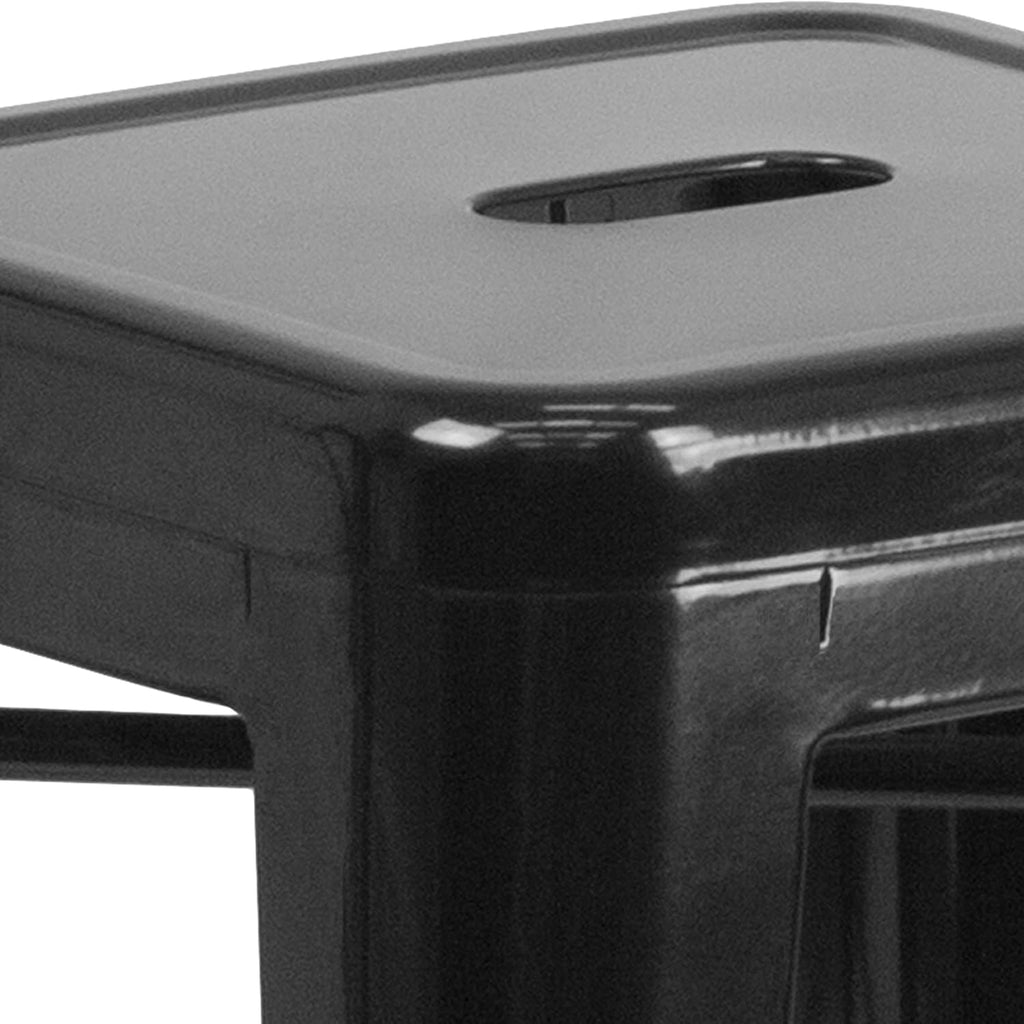 EMMA + OLIVER Commercial Grade 24" H Backless Black Metal Indoor-Outdoor Counter Height Stool