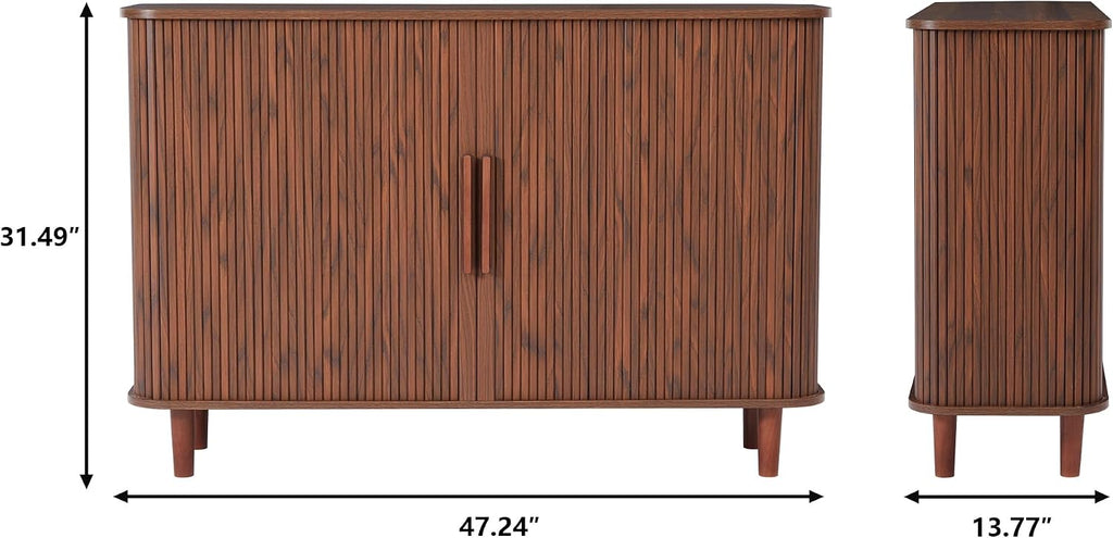 Fluted Sideboard Cabinet, Sideboard Buffet Cabinet with Storage and Sliding Doors, Modern Kitchen Storage Cabinet Coffee Bar Table for Living Room, Kitchen, Entryway (Walnut)