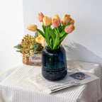 Relexome Blue Glass Flower Vase for Centerpieces Flowers 6.7 Inch Round Modern Glass Bud Vase Decorative Vases for Home Decor, Living Room, Dining Table, Entryway, Shelf, Office