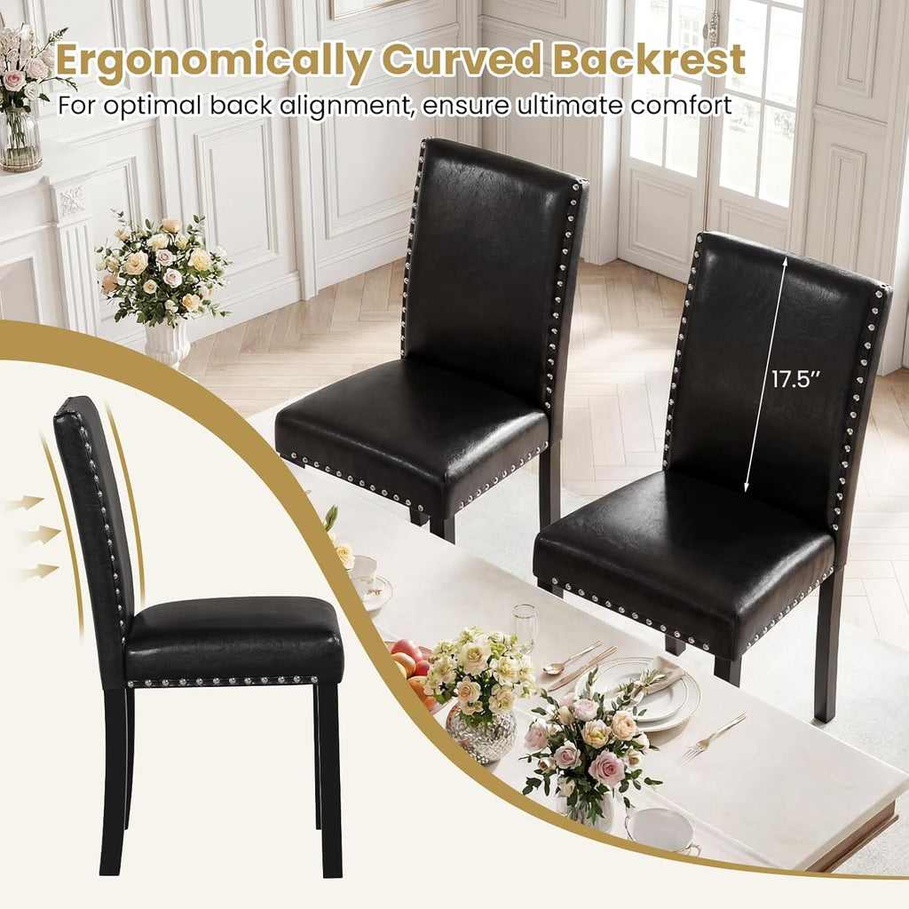 Giantex Black Dining Chairs Set of 4, Faux Leather Upholstered Parsons Kitchen Chairs with Solid Rubber & Bent Wood Legs, Thick Padded Seat, Armless Side Chairs for Living Dining Room Restaurant