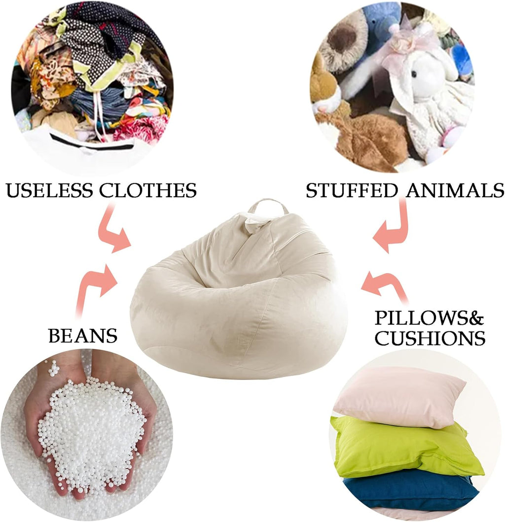LPMOERA Stuffed Animal Storage Bean Bag Chair Cover (No Filler) Zipper Soft Fuzzy Fluffy Stuffable Bean Bag Cover for Organizing Children Plush Toys or Memory Black Large