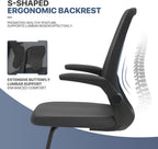 MoNiBloom Office Guest Chair Without Wheels, Executive Reception Chair with Lumbar Support and Sled Base, Mid-Back Mesh Task Chair with Flip-Up Arms for Reception Conference Wait Room, 250 LBS, Black