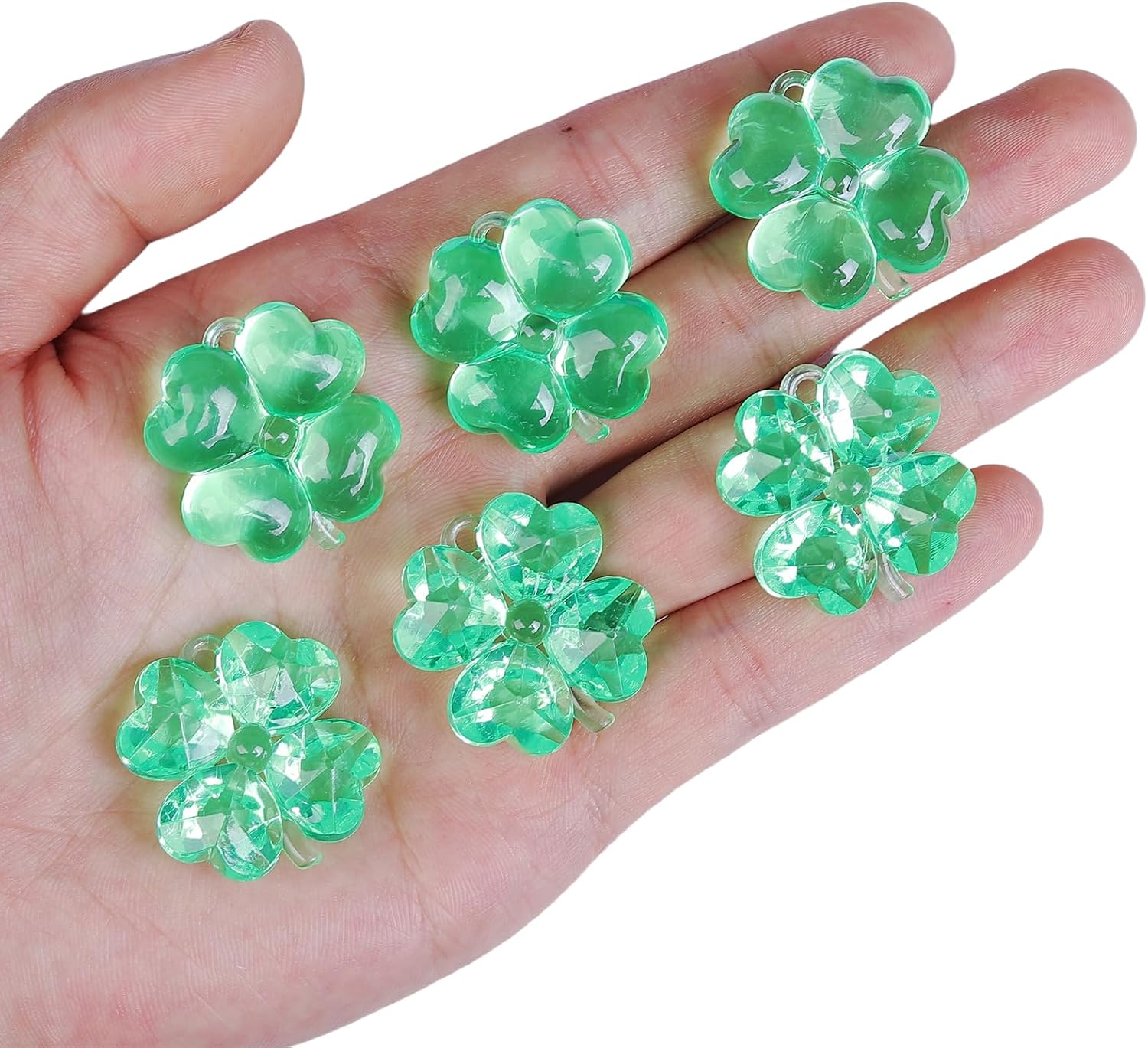 Acrylic Shamrocks St Patricks Day Decorations, 65pcs Mini Green Clear Crystal Clover Vase Filler Ornaments for Table Centerpieces DIY Crafts