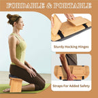 Meditation Bench with Cushion Foldable Ergonomic Bamboo Kneeling Stool Seiza Bench Wooden Meditation Stool Chair Zen Lotus Yoga Stool Floor Sitting Prayer Bench Removable Pillow