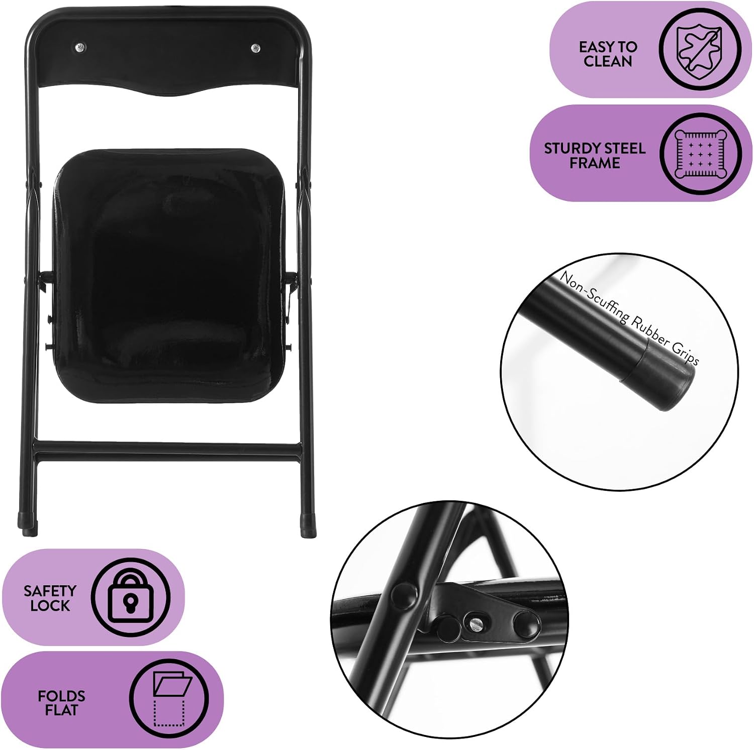 Heritage Kids Padded Folding Chair for Kids, Set of 2, Black, Ages 3+