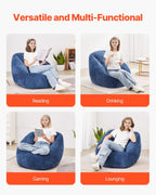 VEVOR Bean Bag Chair, 3 feet Bean Bag Chair with Soft Armrests and Storage Pocket, 25D Memory Foam Filled with Soft Teddy Velvet Cover, Bean Bag for Bedroom or Playroom, Blue