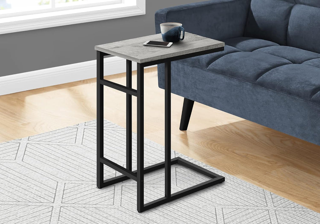 Accent Table, C Shaped, End, Side, Snack, Living Room, Bedroom, Grey Laminate, Black Metal, EN476