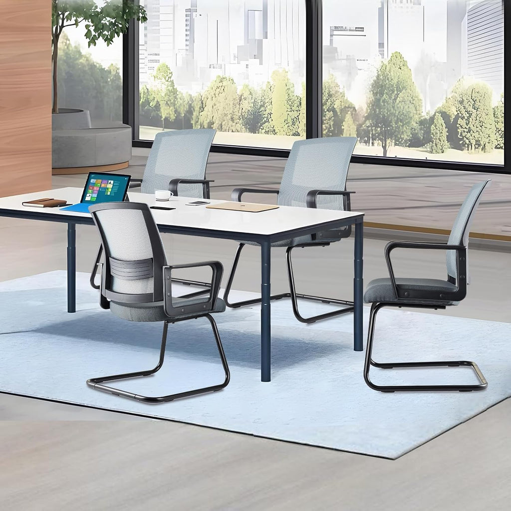 CLATINA Office Guest Chair with Adjustable Lumbar Support and Mesh Back Computer Chairs with Sled Base Desk Chair no Wheels for Reception Conference Room Waiting Guest Study Room Gray 1PK