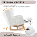 NIOIIKIT Nursery Rocking Chair with Footrest, Teddy Upholstered Glider Chair, Rocker Nursery Chair with Side Pocket, Glider Rocker, Accent Reading Chair for Living Room (White Teddy)