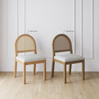 Nathan James Bailey 19 in. Boucle Dining Chair, Upholstered Side Chair with Natural Woven Rattan Back and Solid Wood Legs, Light Brown