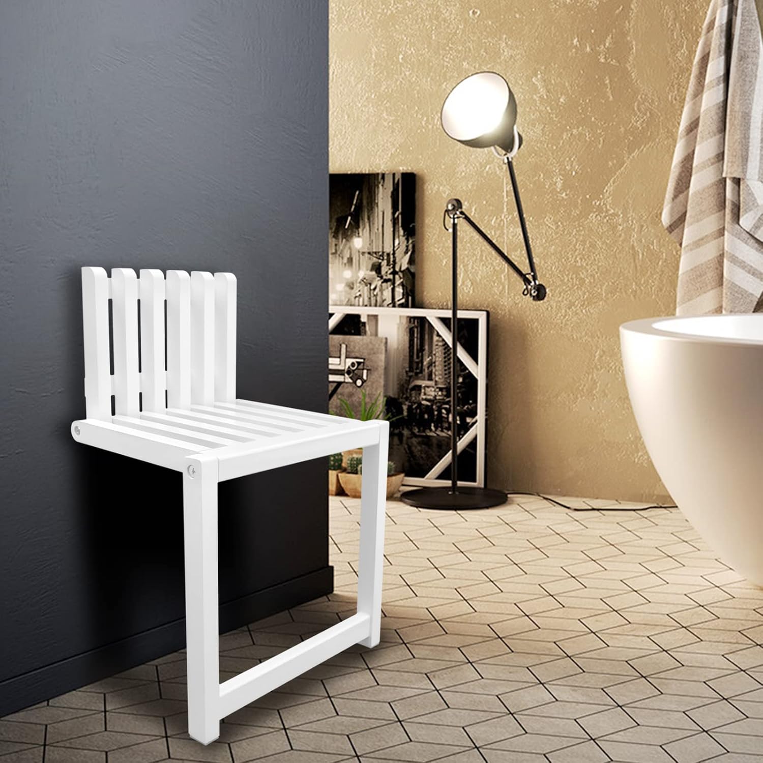 Wall Mounted Chair,Space Saving Hidden Wall Stools,Solid Wood Porch Chair,Door Shoe Cabinet Hidden Footstool Bathroom Balcony Living Stool