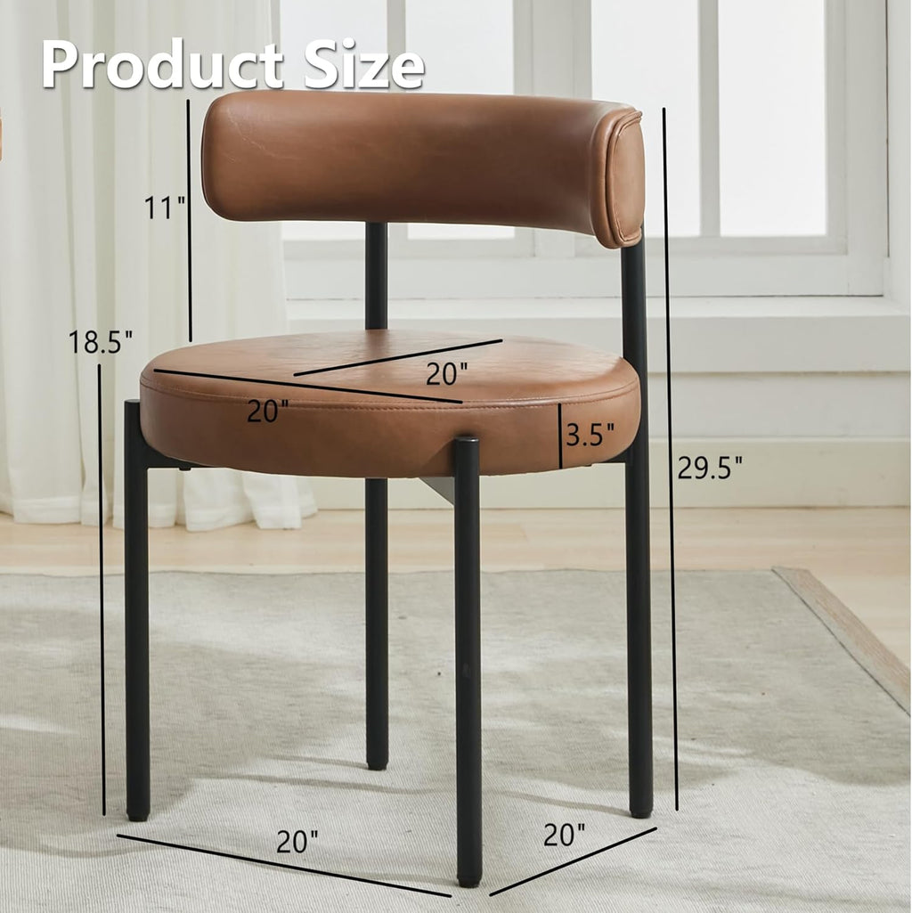 Faux Leather Dining Chairs Set of 6, Mid Century Modern Dining Room Chairs with Barrel Backrest, Upholstered Brown Kitchen Chairs for Dining Room, Restaurant