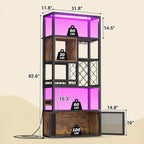 Armocity 82.6" Tall Bar Cabinet with Power Outlets & LED Lights, Liquor Cabinet Bar for Home, Reversible Coffee Station Wine Cabinet with Glass Holder & Wine Rack for Small Space, Rustic Brown