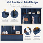 Farmhouse 4-in-1 Hall Tree with Storage Bench, Mudroom Coat Rack with 2 Drawers, Entryway Organizer with Hooks and Shelves, Blue, 55.9 Inch Wide